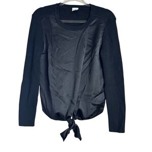 CAbi Black Crosstie Top Satin Front Ribbed Back Mixed Media Style 4288